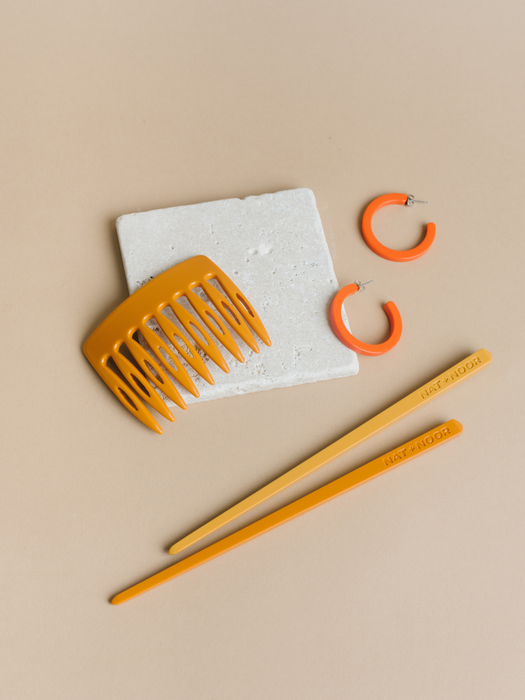 French Side Hair Comb Peineta | Tiger Orange