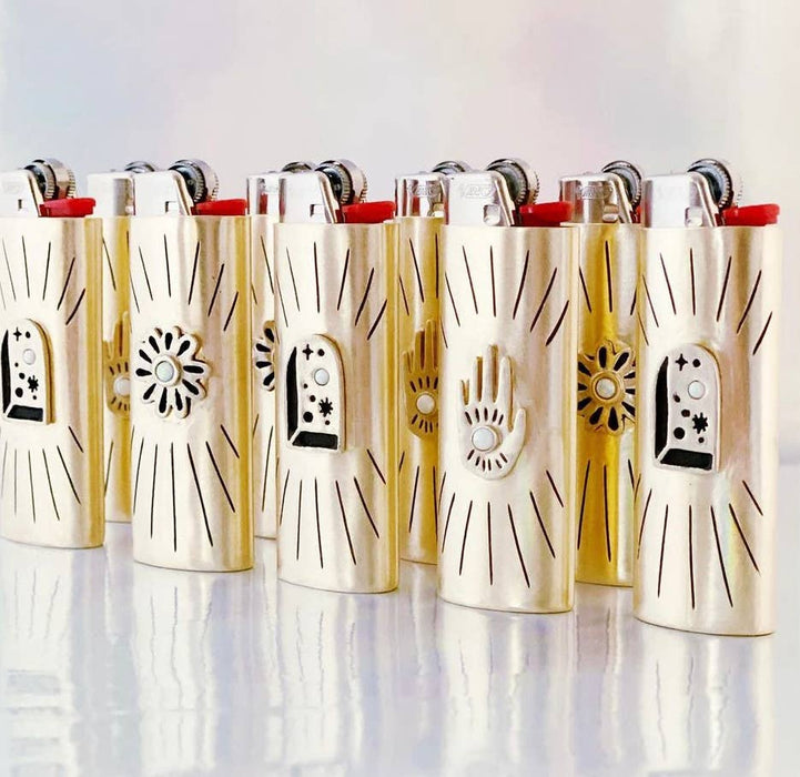 Brass Flower Lighter Case / Opal