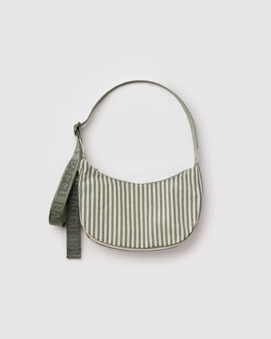 Small Nylon Crescent Bag-Sage Stripe